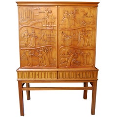 Swedish Mid-Century Carved Relief Cabinet by Ebbe Hoglund