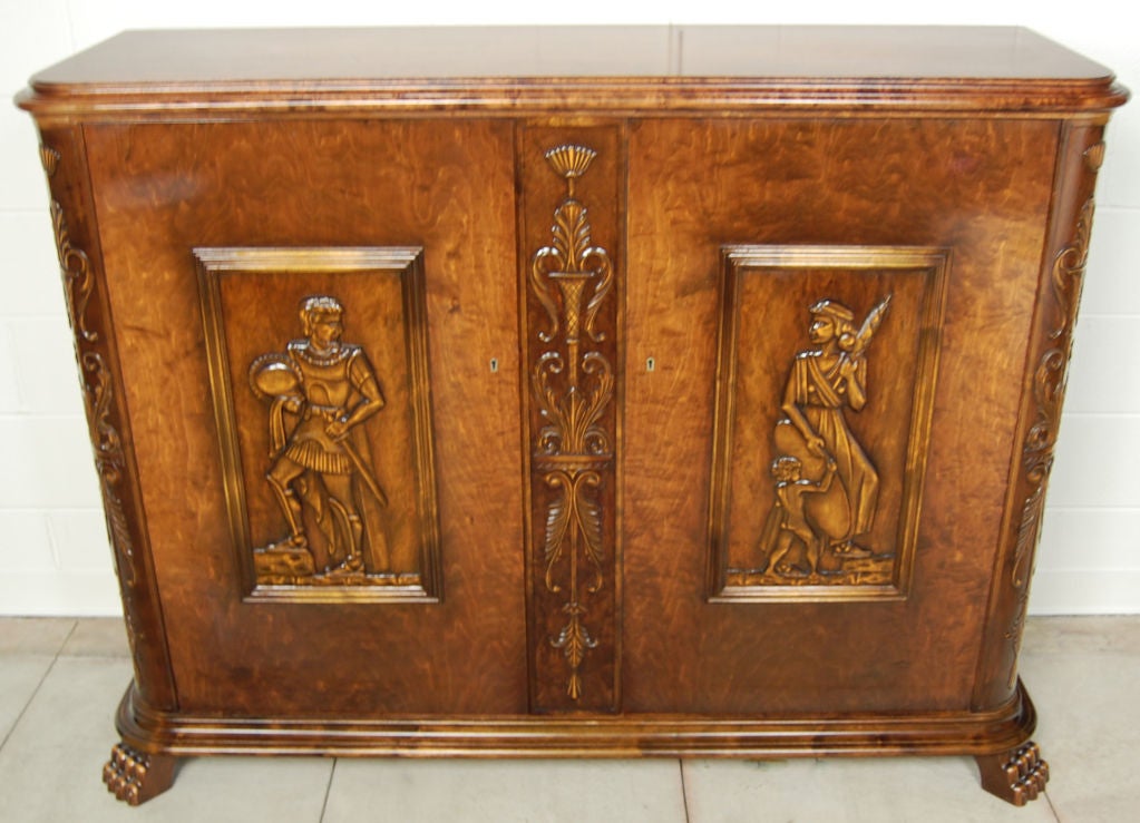 Mid-20th Century Swedish Neoclassical  Art Deco Carved Buffet