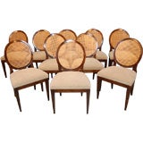 Set of Ten Oval Flame Birch Dining Chairs by Nordiska Kompaniet