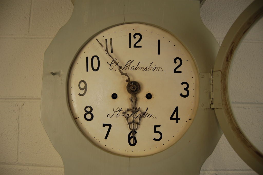 Painted Antique Swedish Gustavian Floor Clock by C. Malmstrom
