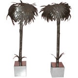 Vintage Pair of Cut Metal Palm Trees on Mirror Bases
