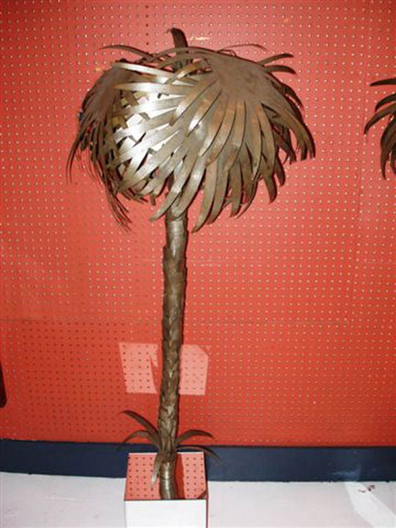 Pair of Cut Metal Palm Trees on Mirror Bases