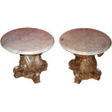 Pair of Silver Leaf and Ornately Carved Marble Top Tables