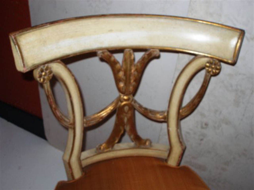 Pair of Neoclassical Style Crème and Parcel Gilt Chairs