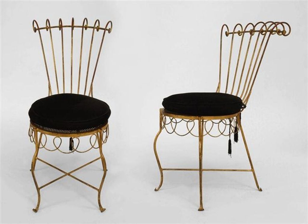 Pair French 1940s Gilt Metal Side Chairs