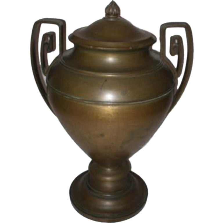 Bronze Covered Urn Flame Finial on Cover, Green Patina