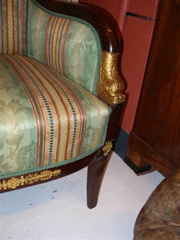 Empire Mahogany Sofa, Bronze Motif, Striped Upholstery