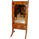 Antique Walnut Cheval Mirror with Beveled Glass