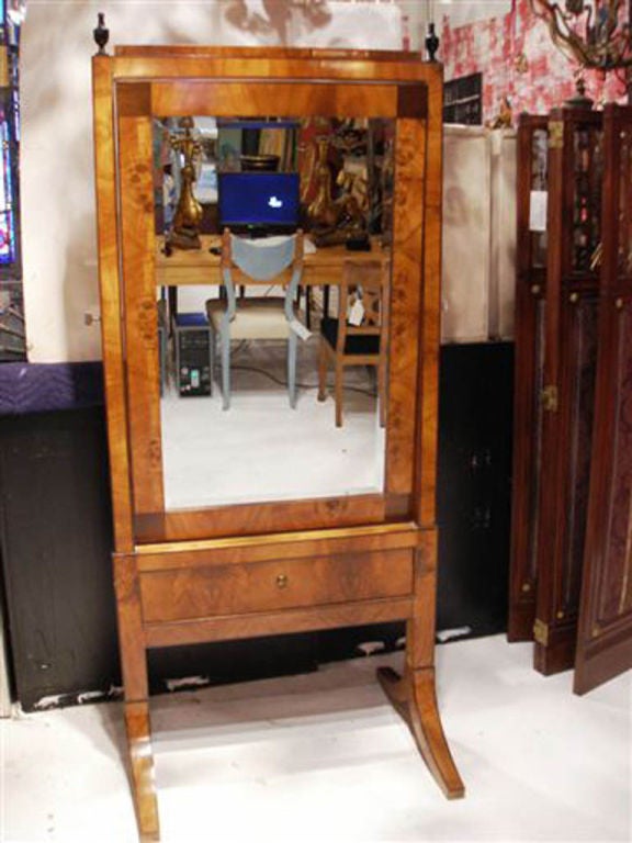 Walnut Cheval Mirror with Beveled Glass