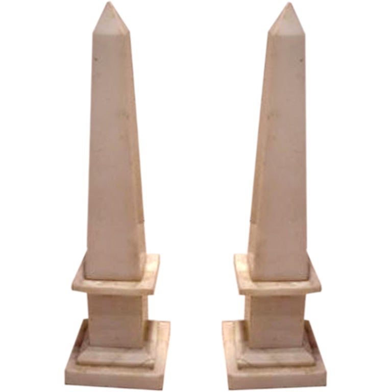 Pair of White Marble Obelisks For Sale