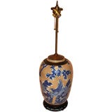 Porcelain Creme Lamp w/ Birds, Flowers, and Butterflies in Blue