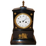 Antique Empire Black Lacquer Mantle Clock with Bronze Motif