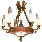 Empire Style Six Light Chandelier Pierced Feather Form Finial