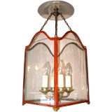Red Tole 4 Light Lantern w/ Glass Ceiling Plate