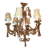 Pair of Gilt Metal Rope Form 6 Light Chandeliers