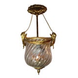 Bronze Lantern with Garland, Cupid Form and Glass Shade