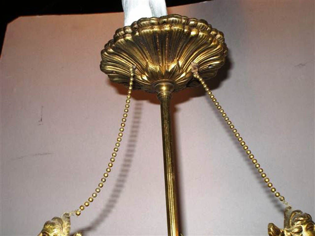 Bronze Lantern with Garland, Cupid Form and Glass Shade