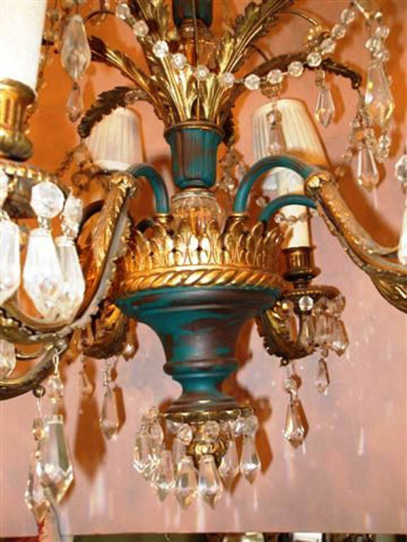 Green and Gold Bronze 6 Light Chandelier