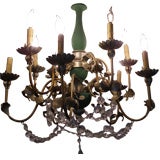 Green and Gold Metal 10 Light Chandelier Floral Form Bobeches