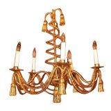 Gilt Bronze and Rope Form 5 LIght Chandelier