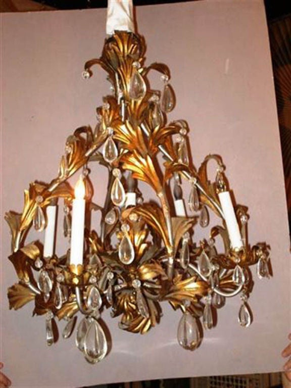 Gilt Metal 5 Light Leaf Form Chandelier