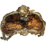 LouisXV Style Chinoiserie Bronze Inkwell, Shell and Floral Motif