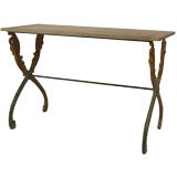 Outdoor Iron Center Table with Swan Head Legs and Marble Top
