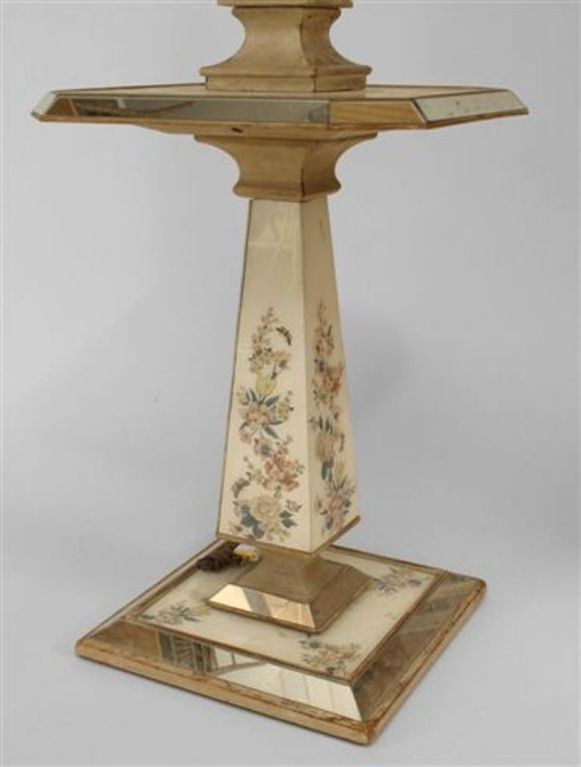 Two-Tier Mirrored and Reverse Painted Obelisk Floor Lamp