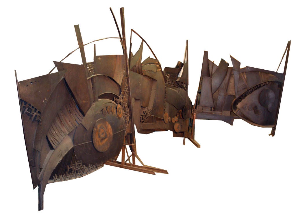 Three Part Abstract Metal Sculpture by Jean Claude Delagneau