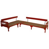 Pair Red Lacquered James Mont Style Sofa Beds