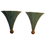 Pair of Green/Gold Painted Tole Pocket Sconces