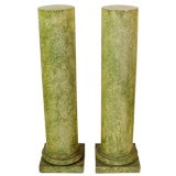 Pair of Modern Wood Pedestals Faux Marble Shagrin