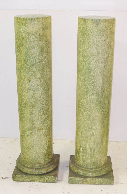 Pair of Modern Wood Pedestals Faux Marble Shagrin