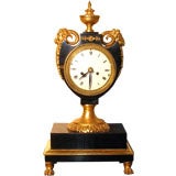 French Empire Lacquer and Gilt Lyre Form Mantle Clock