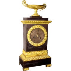 French Empire Bronze Mantle Clock w/Gilt Dore Dial and Feet