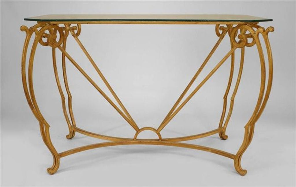 French 1940s Gilt Iron Rectangular Center Table
