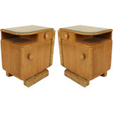 Pair French Art Deco Oak and Burl Wood Bedside Commodes