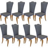 Set of Eight French 1940s Ash Wood Side Chairs
