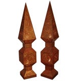 Pair of Obelisk Form Reticulated Tole Lamps
