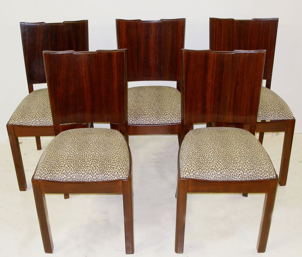Set of 5 Art Deco Modern Side Chairs with Leopard Upholstery