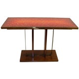 Walnut Art Deco U-Form Table with a Red Mosaic Top