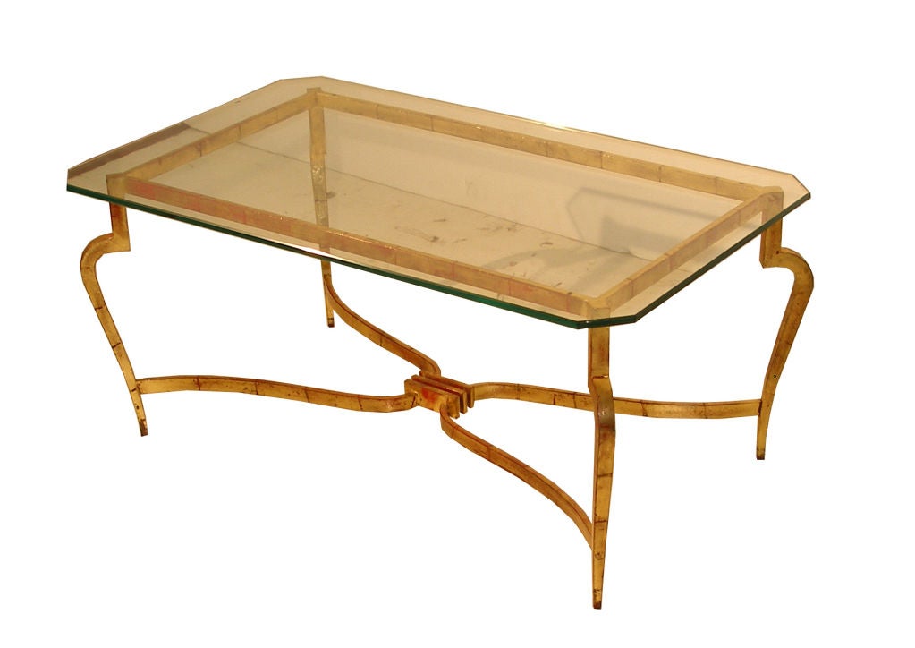 Gilt Iron Coffee Table with Octagonal Glass Top
