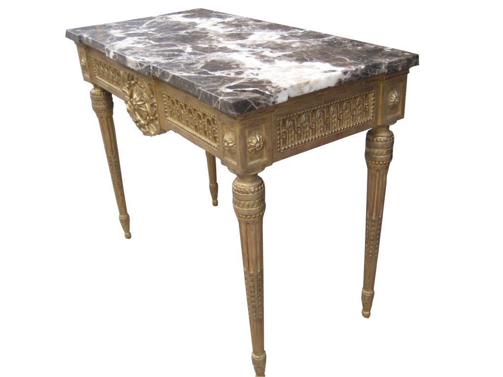 Pair of Gilt Wood Neo-Classical Style Marble Top Consoles