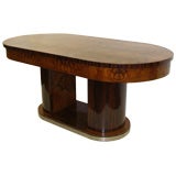 Burl Walnut Oval Center Table Double Column Platform Base