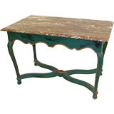 Decorated Gilt Center Table with Beveled MT, X Form Stretcher