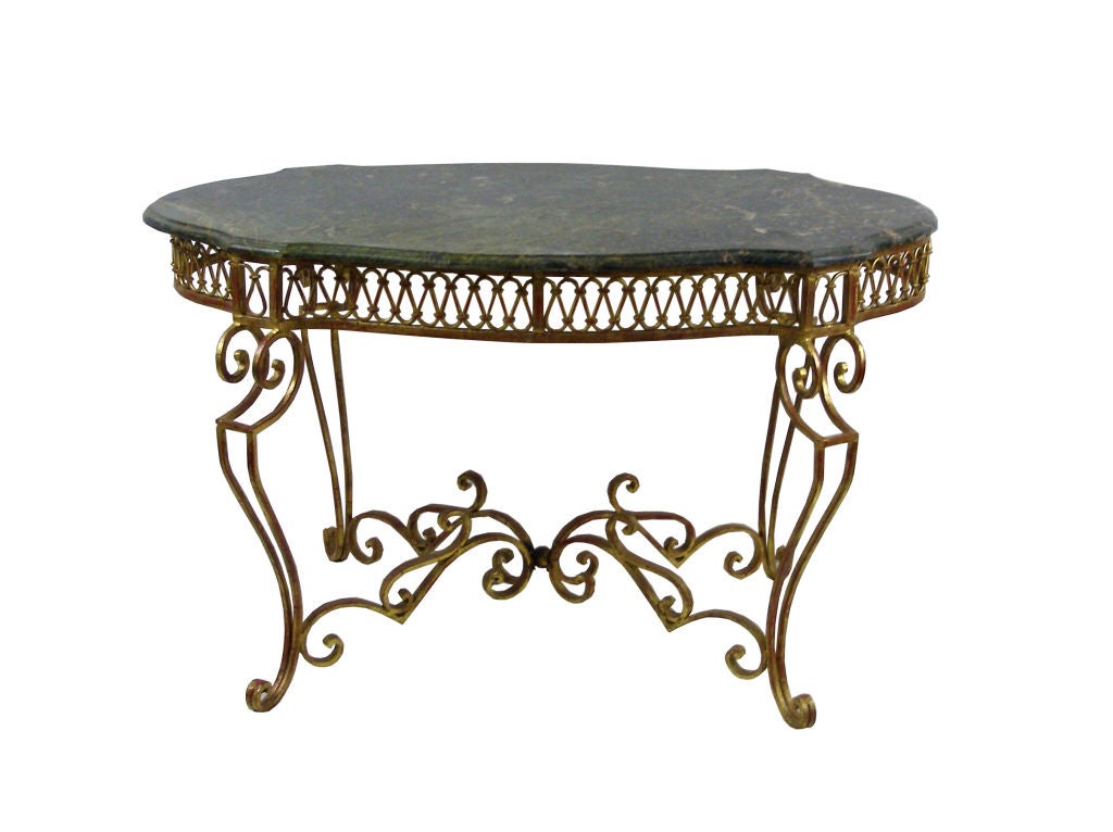 Gilt Metal Marble Top Center Table