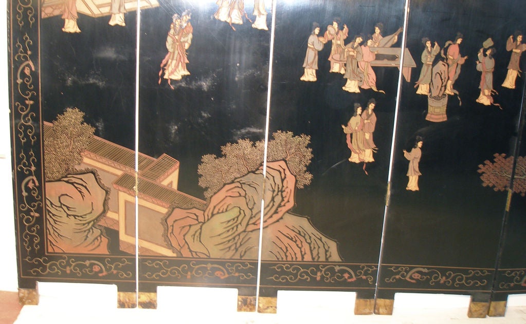 6 Panel Coromandel Laquer Oriental Room Divider For Sale 1