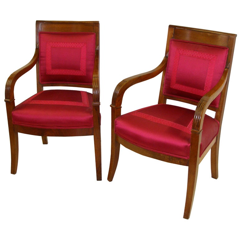 Pair of Empire Mahogany Open Arm Chairs For Sale