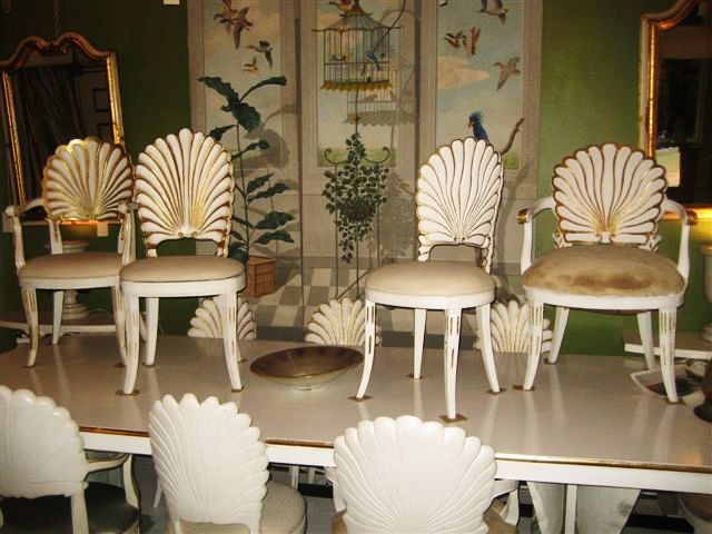 Set of Twelve Decorated & Gilt Shell Chairs Att. Andre Groult