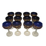 Twelve Moser Glass Champagne Cobalt Blue, Gilt & Clear Crystal